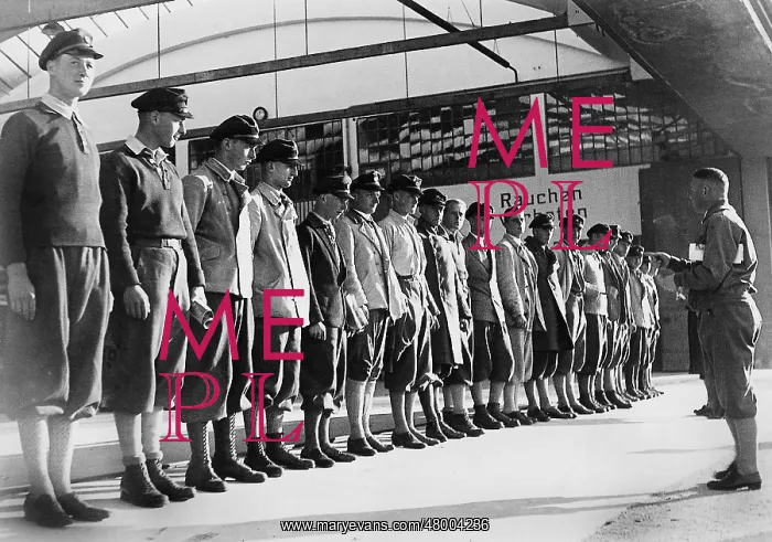 : Morning roll call in the hangar at the Aviation School Munic : Morning roll call in the hangar at the Aviation School Munic
