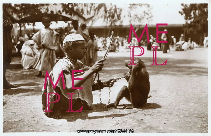  : Moroccan boy (trainer) with monkey