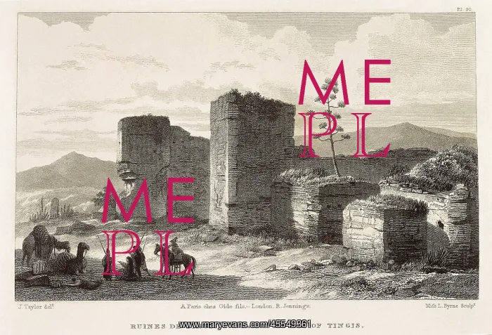 : Morocco (19th c.). Ruins of Tingis. Etching : Morocco (19th c.). Ruins of Tingis. Etching