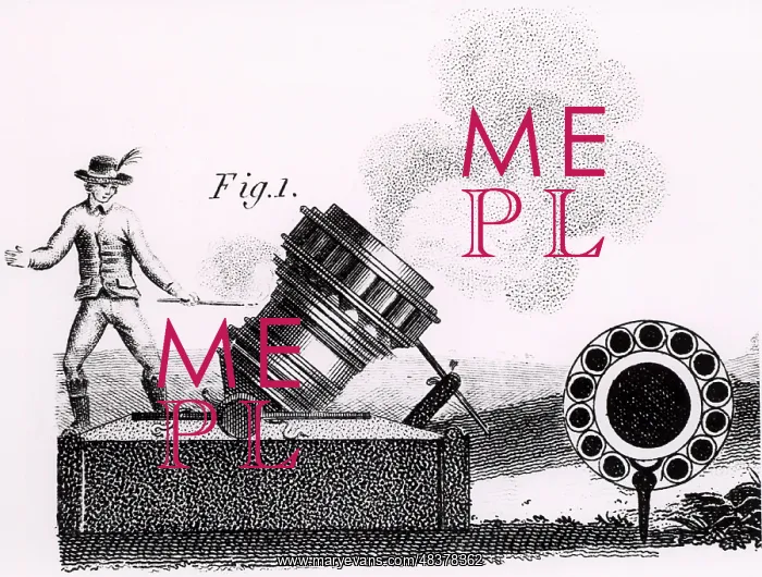 : A mortar firing partridges, showing the barrel : A mortar firing partridges, showing the barrel