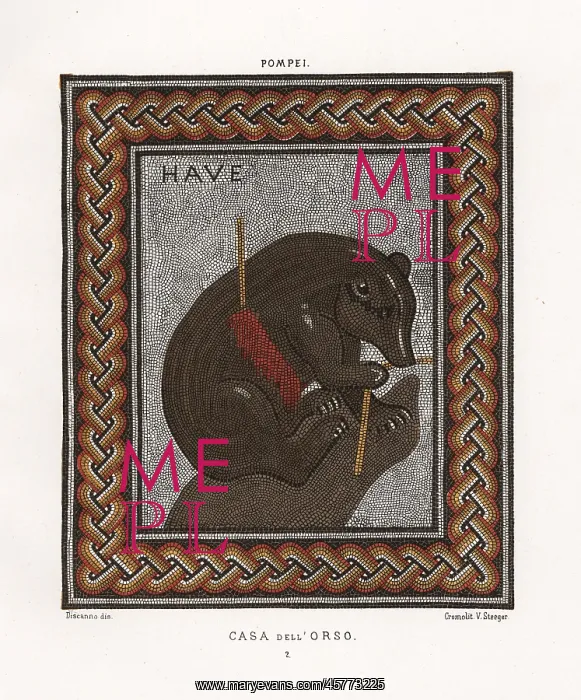 : Mosaic of a bear wounded with a spear from : Mosaic of a bear wounded with a spear from