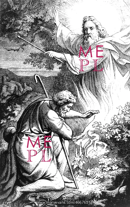 : Moses, biblical character, visitation of God, adapted from a wood engraving, 19th century : Moses, biblical character, visitation of God, adapted from a wood engraving, 19th century