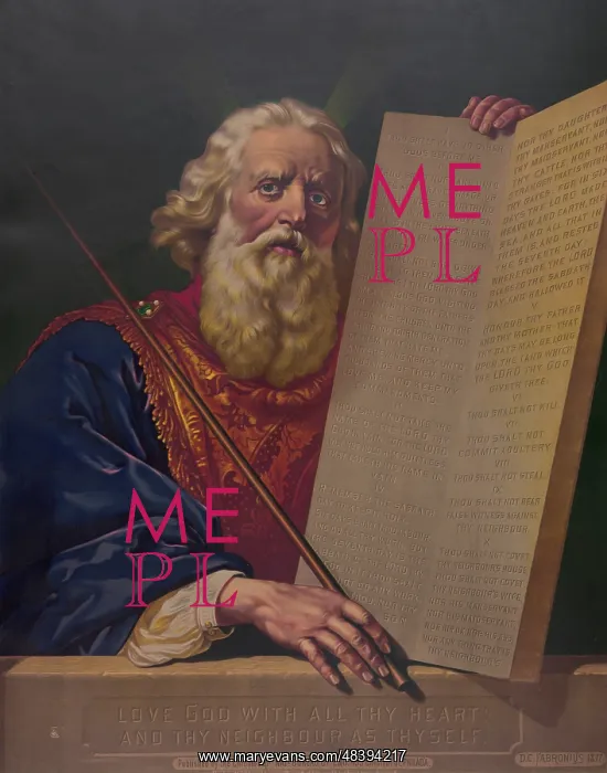 : Moses holding the tablets inscribed with Ten Commandments : Moses holding the tablets inscribed with Ten Commandments