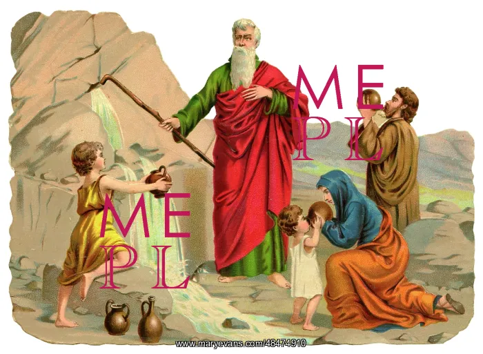 : Moses striking rock to find water in the desert : Moses striking rock to find water in the desert