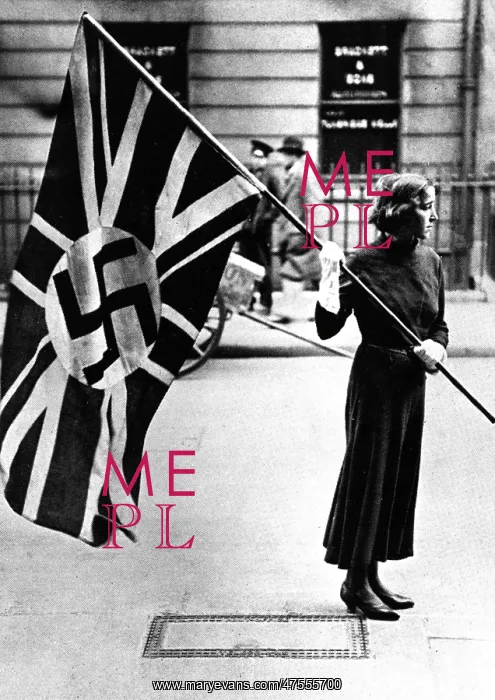 : Mosley supporter with flag : Mosley supporter with flag