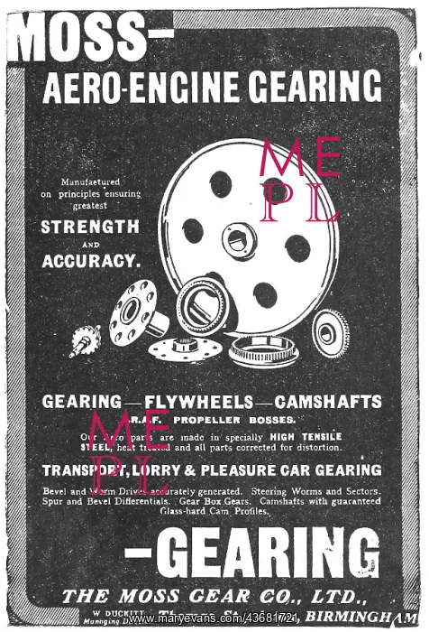 : Moss Aero Engine Gearing - Aston Birmingham 1918 : Moss Aero Engine Gearing - Aston Birmingham 1918