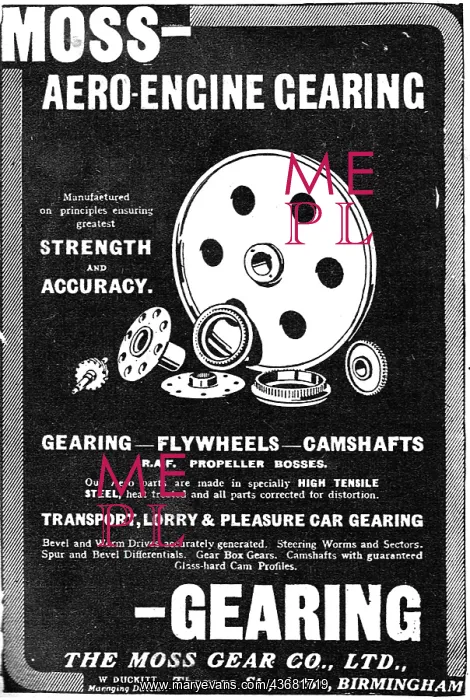 : Moss Aero Engine Gearing - Aston Birmingham : Moss Aero Engine Gearing - Aston Birmingham