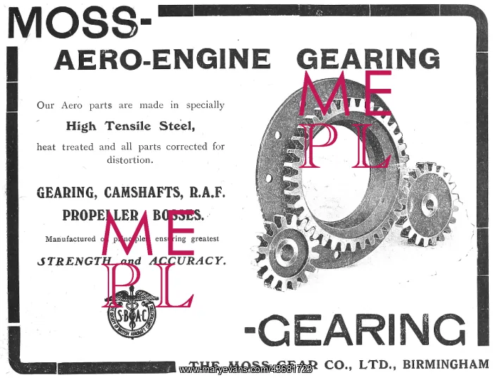 : Moss Aero Engine Gearing - Aston Birmingham : Moss Aero Engine Gearing - Aston Birmingham