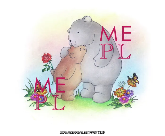 : Mother and baby bear with a red rose : Mother and baby bear with a red rose