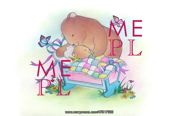 : Mother bear with baby bear in crib : Mother bear with baby bear in crib