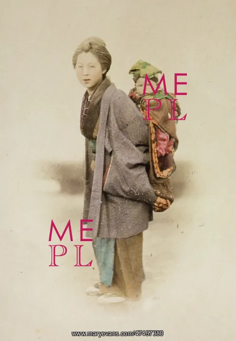 : Mother carrying child on her back : Mother carrying child on her back