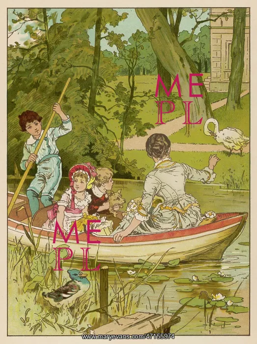: Mother and children boating : Mother and children boating