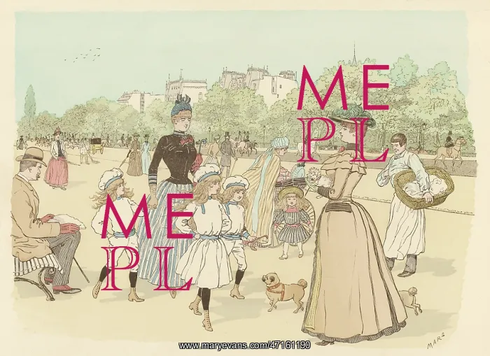 : Mother and children walking in Paris : Mother and children walking in Paris