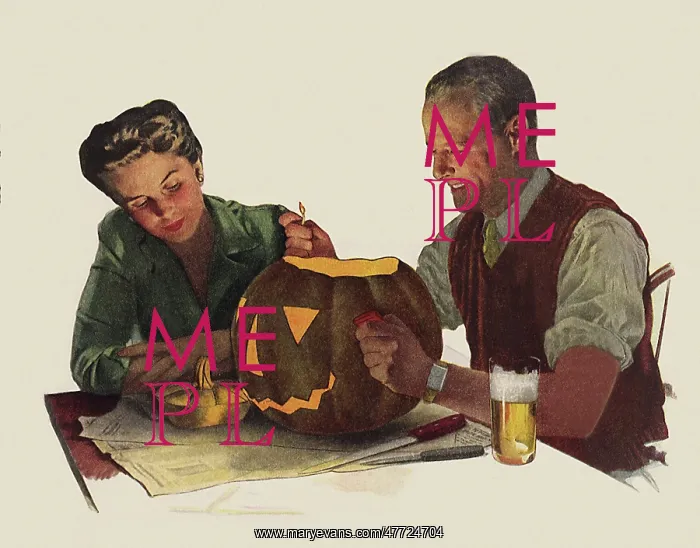 : Mother and Father carving a Pumpkin : Mother and Father carving a Pumpkin
