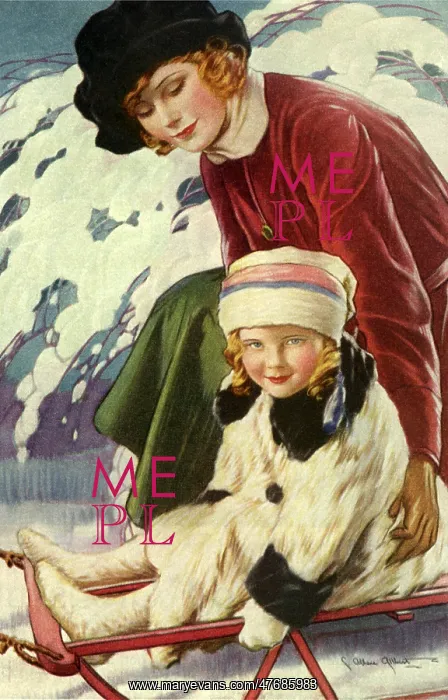  : Mother and Girl with Sled
