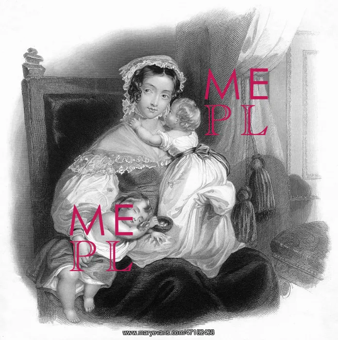 : Mother with two sleeping children : Mother with two sleeping children