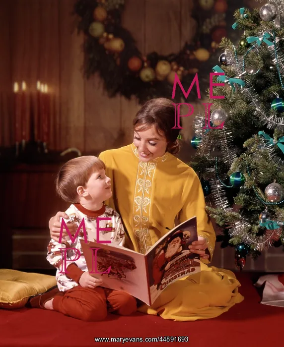 : Mother & Son Reading By Christmas : Mother & Son Reading By Christmas