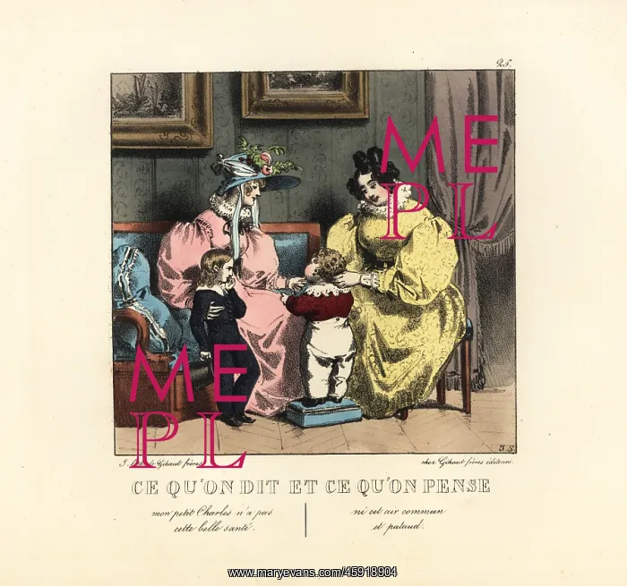 : Two mothers in a parlor with their sons, 19th century : Two mothers in a parlor with their sons, 19th century