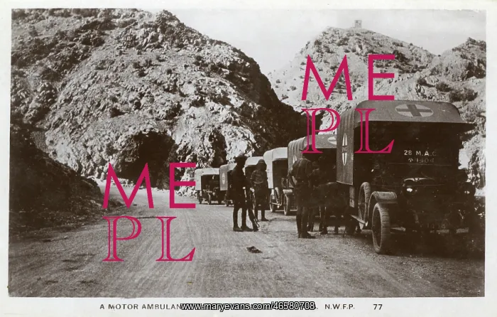 : Motor Ambulance passing through the Khyber Pass, NWFP : Motor Ambulance passing through the Khyber Pass, NWFP