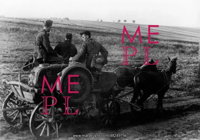 : Motorcycle sidecar on a cart on the Eastern Front, 1941 : Motorcycle sidecar on a cart on the Eastern Front, 1941