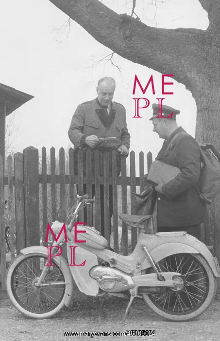 : Motorized postman. Letter delivery by moped : Motorized postman. Letter delivery by moped