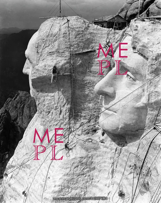 : Mount Rushmore Under Construction Men Working on George : Mount Rushmore Under Construction Men Working on George