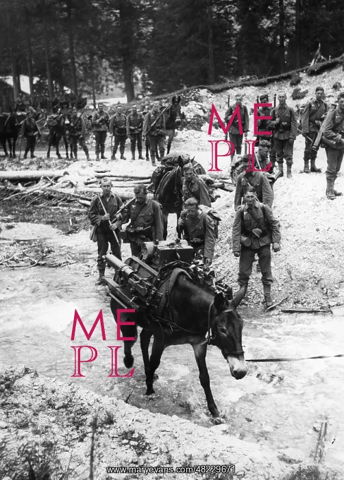 : Mountain infantry pass through a ford, 1935 : Mountain infantry pass through a ford, 1935