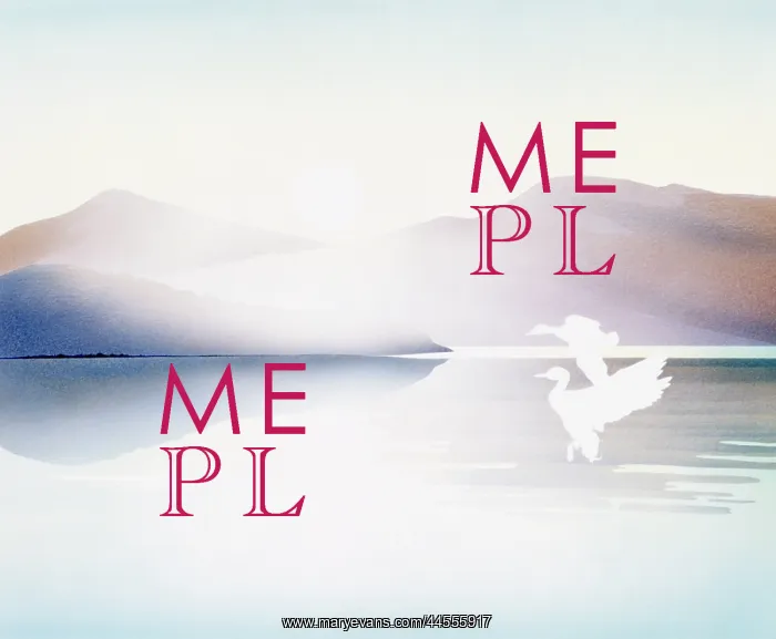 : Mountain scenery with water and two birds : Mountain scenery with water and two birds
