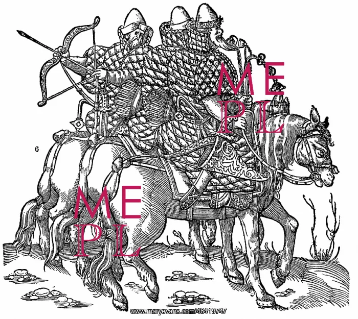 : Mounted Muscovite warriors equipped with bows : Mounted Muscovite warriors equipped with bows