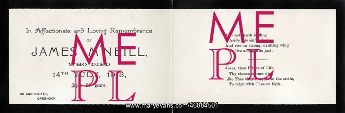 : Mourning card, 1913 : Mourning card, 1913