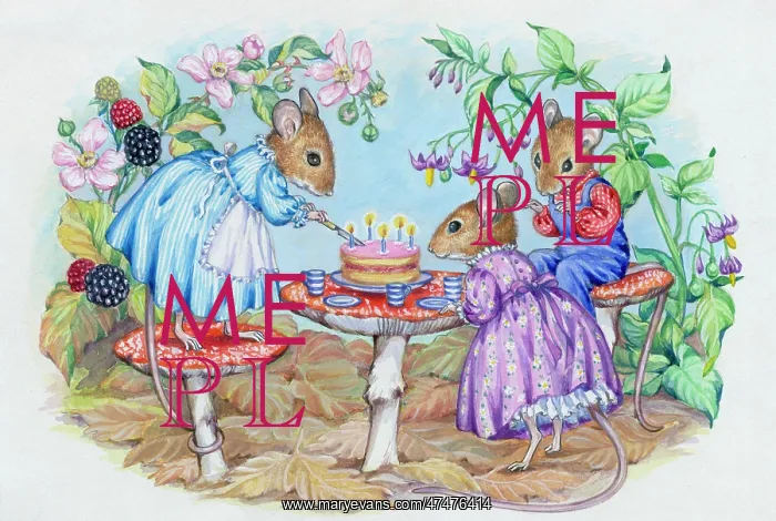 : Mouse birthday party - with cake on toadstoo : Mouse birthday party - with cake on toadstoo