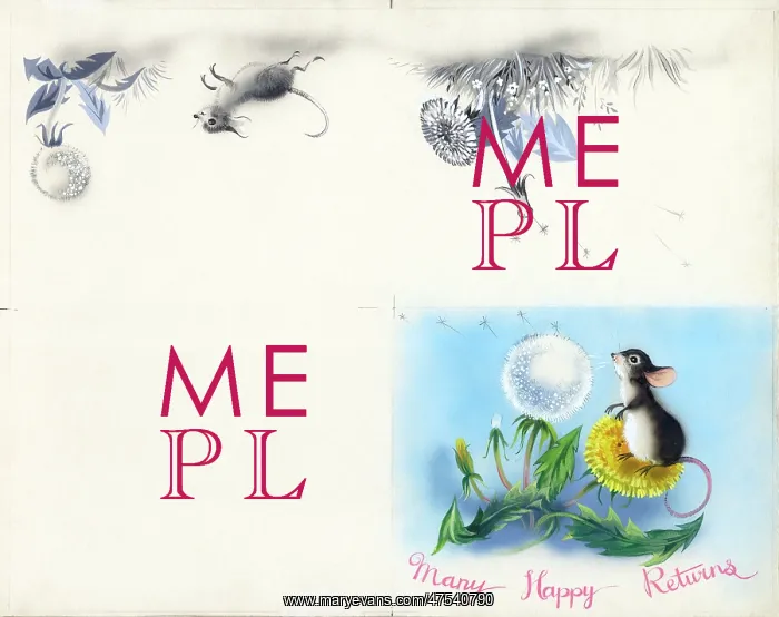 : Mouse blowing a dandelion clock : Mouse blowing a dandelion clock