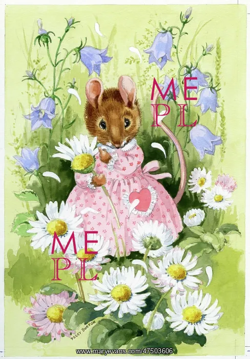 : Mouse with daisies and harebells : Mouse with daisies and harebells