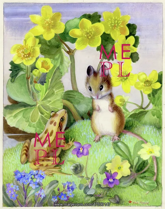 : Mouse and Frog with Kingcups : Mouse and Frog with Kingcups