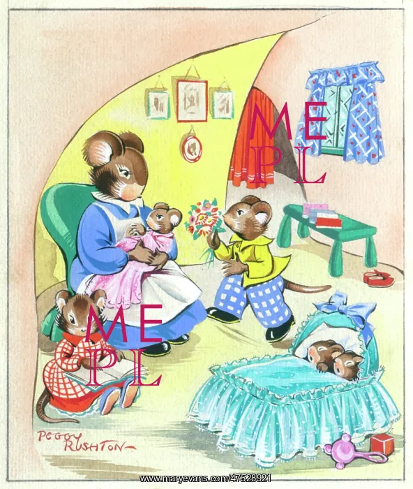 : Mouse offering a posy to his mother : Mouse offering a posy to his mother