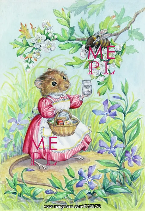 : Mouse showing empty honey jar to bee : Mouse showing empty honey jar to bee