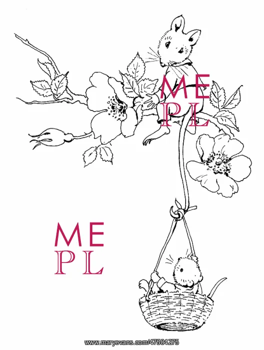 : Mouse on wild rose and mouse in basket : Mouse on wild rose and mouse in basket