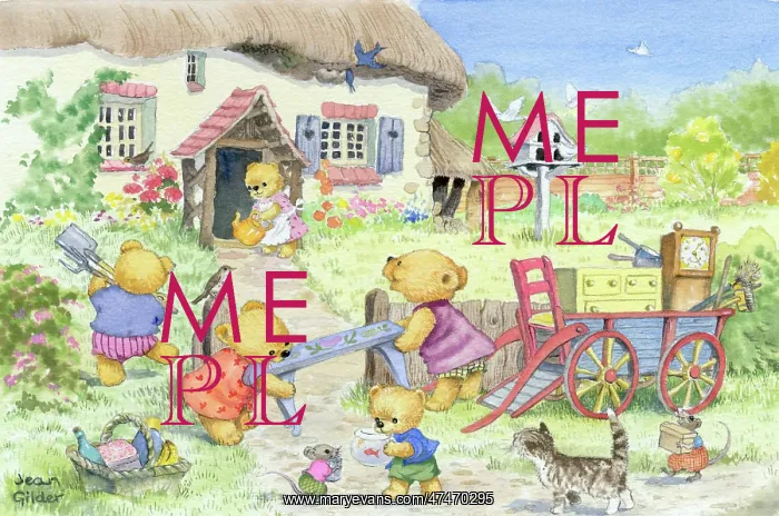 : Moving In Day ' teddies outside a cottage : Moving In Day ' teddies outside a cottage
