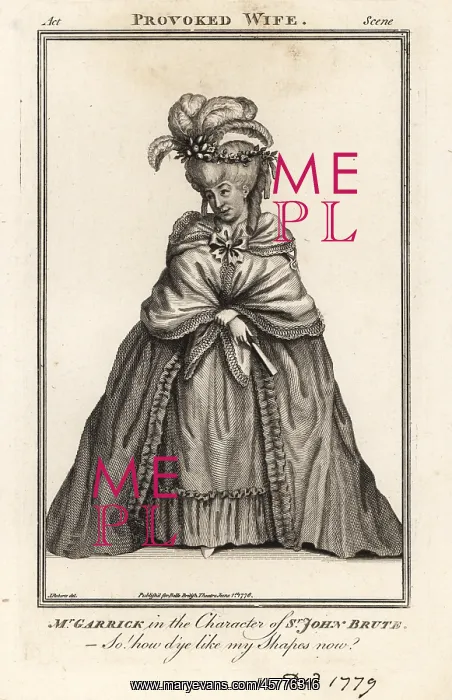 : Mr David Garrick in drag in the character of Sir John : Mr David Garrick in drag in the character of Sir John