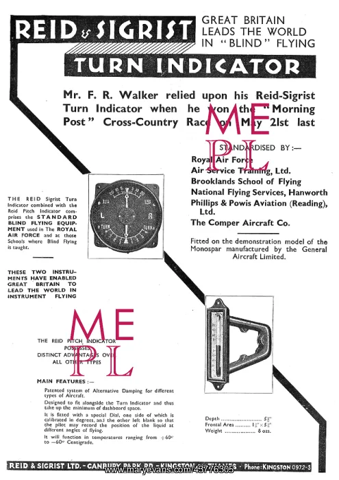  : Mr F.R.Walker Relied On A Reid & Sigrist Turn Indicator