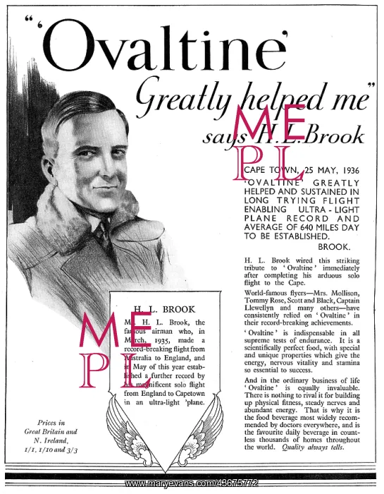 : Mr H.L.Brook Drank Ovaltine On His Record Flight : Mr H.L.Brook Drank Ovaltine On His Record Flight