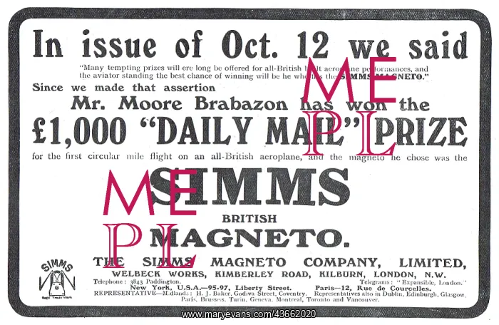 : Mr Moore-Brabazon Praises Simms Aeroplane Magnetos : Mr Moore-Brabazon Praises Simms Aeroplane Magnetos