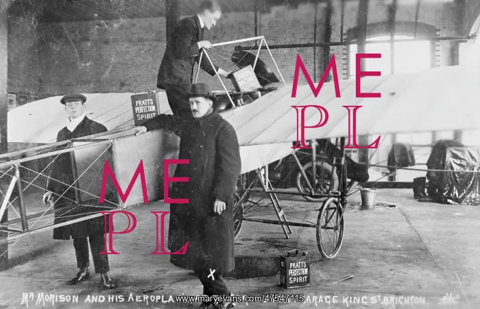 : Mr Morrison and his aeroplane at the Prudential Garage : Mr Morrison and his aeroplane at the Prudential Garage
