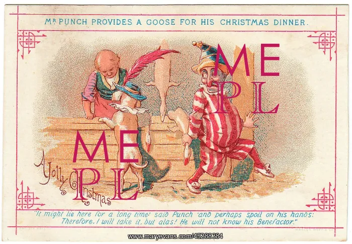 : Mr Punch and Toby on a Christmas card : Mr Punch and Toby on a Christmas card