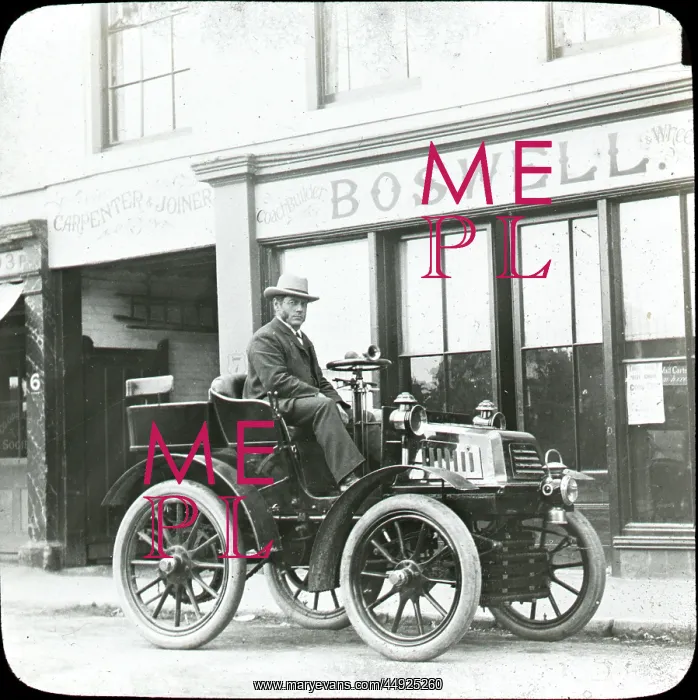 : Mr Whomes and car, outside Boswells : Mr Whomes and car, outside Boswells