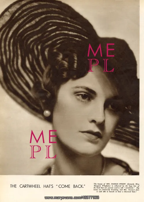 : Mrs Charles Sweeny in a cartwheel hat : Mrs Charles Sweeny in a cartwheel hat