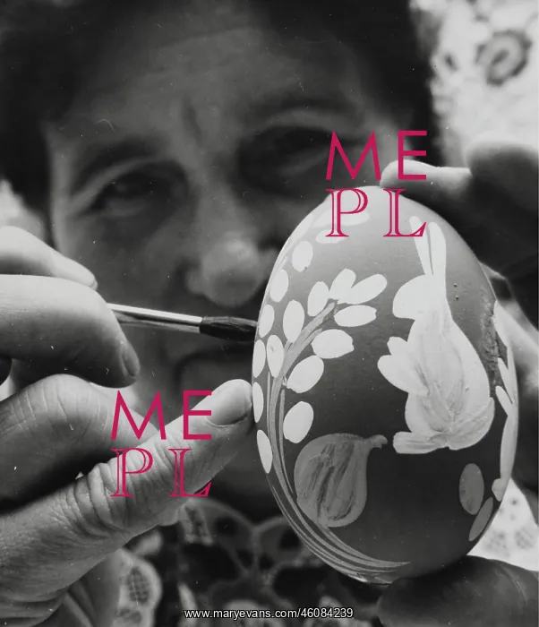  : Mrs. Gergely Tuth paints an Easter goose-egg. Hungary. M