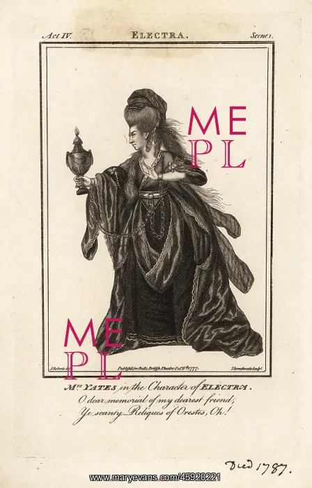 : Mrs Mary Ann Yates in the character of Electra in : Mrs Mary Ann Yates in the character of Electra in