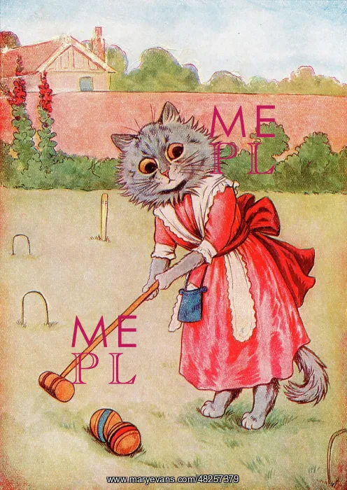 : Mrs Tabby playing Croquet by Louis Wain : Mrs Tabby playing Croquet by Louis Wain