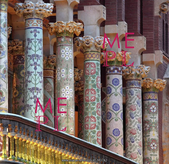 : Multicolored glazed tile pieces of the colonnade : Multicolored glazed tile pieces of the colonnade